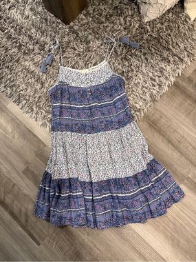 Lucky Brand Boho Floral Tiered Sundress in Blue and White